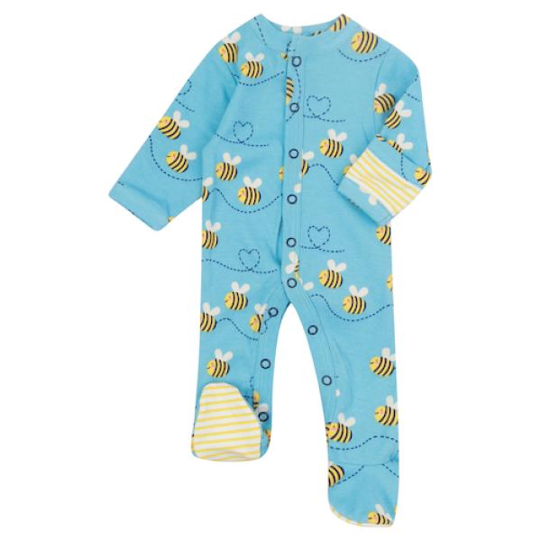 Piccalilly Schlafanzug mit Fuß hellblau mit Biene